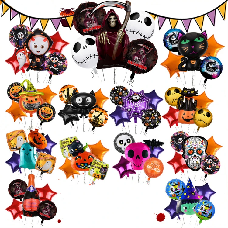 Star Witch Balloons Set Stupid Cat Halloween Decorations Wine Glass Aluminum Foil Balloons Set 5 Pieces Set