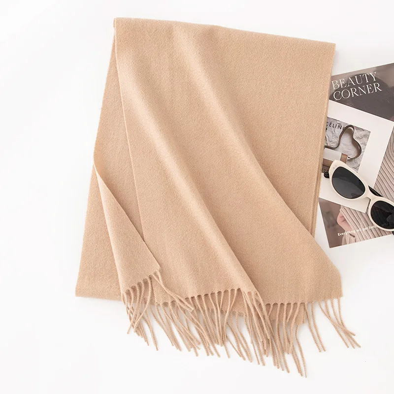 2024 New Real Wool Cashmere Solid Color Scarf Women High-Quality Luxury Winter Warm All-match Men Shawl Wholesale
