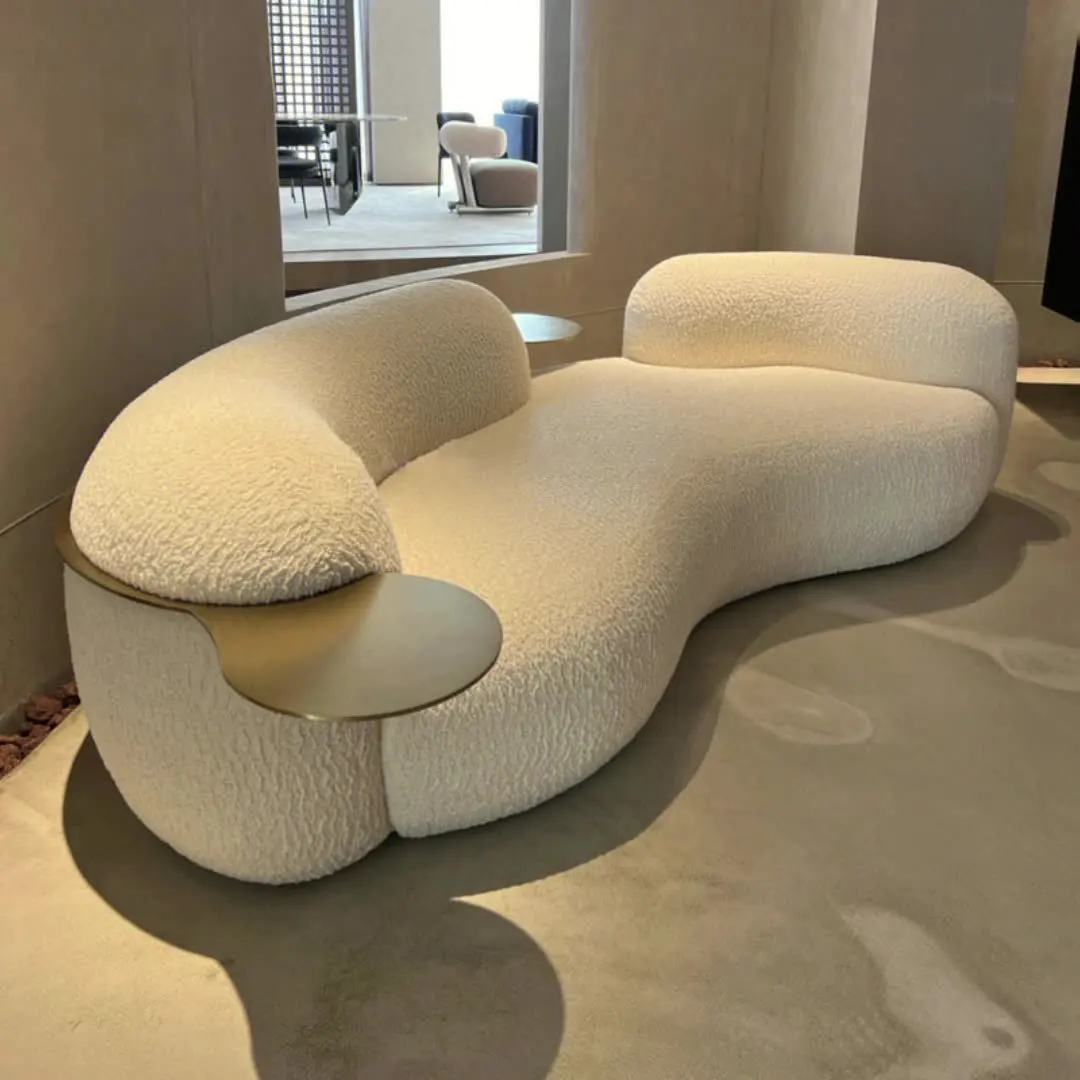 Light French curved sofa Italian minimalist small unit three person sofa Light Luxury Lamb Fleece Milk Oil Wind Pea Sofa