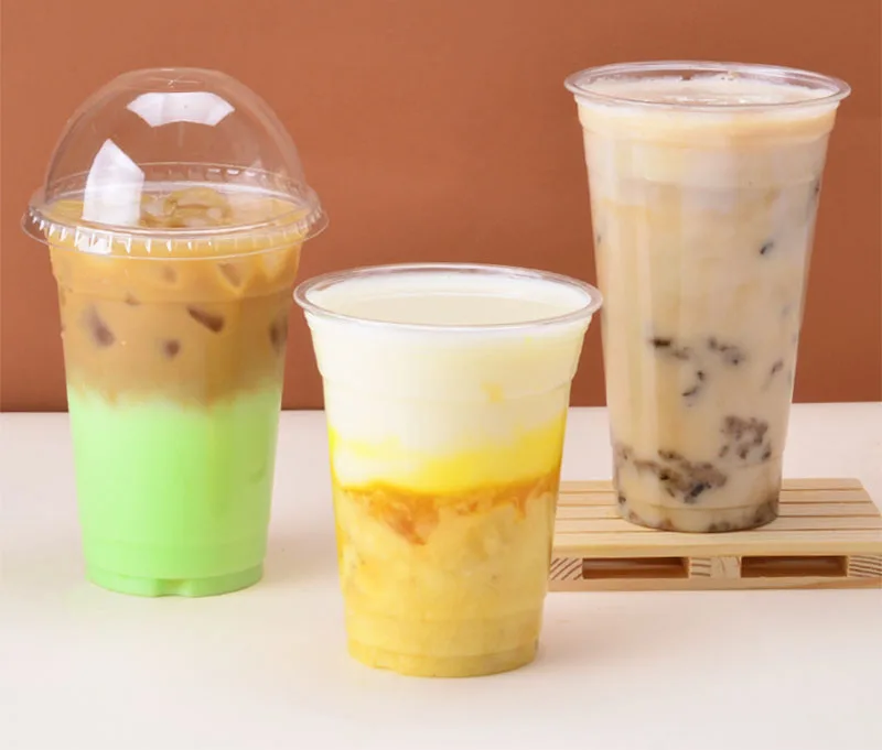 Custom Printing Logo PET Disposable Sealing Film plastic Cup with Lid Dessert Clear U Shape Plastic