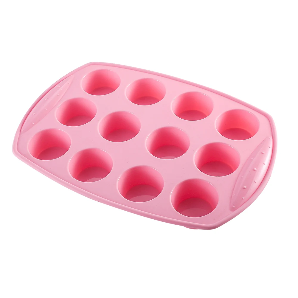 Reusable Top Mini Muffin Pan Silicone  12 Cups Cake Pan for Muffin TinsMicrowave Safe (Pink)