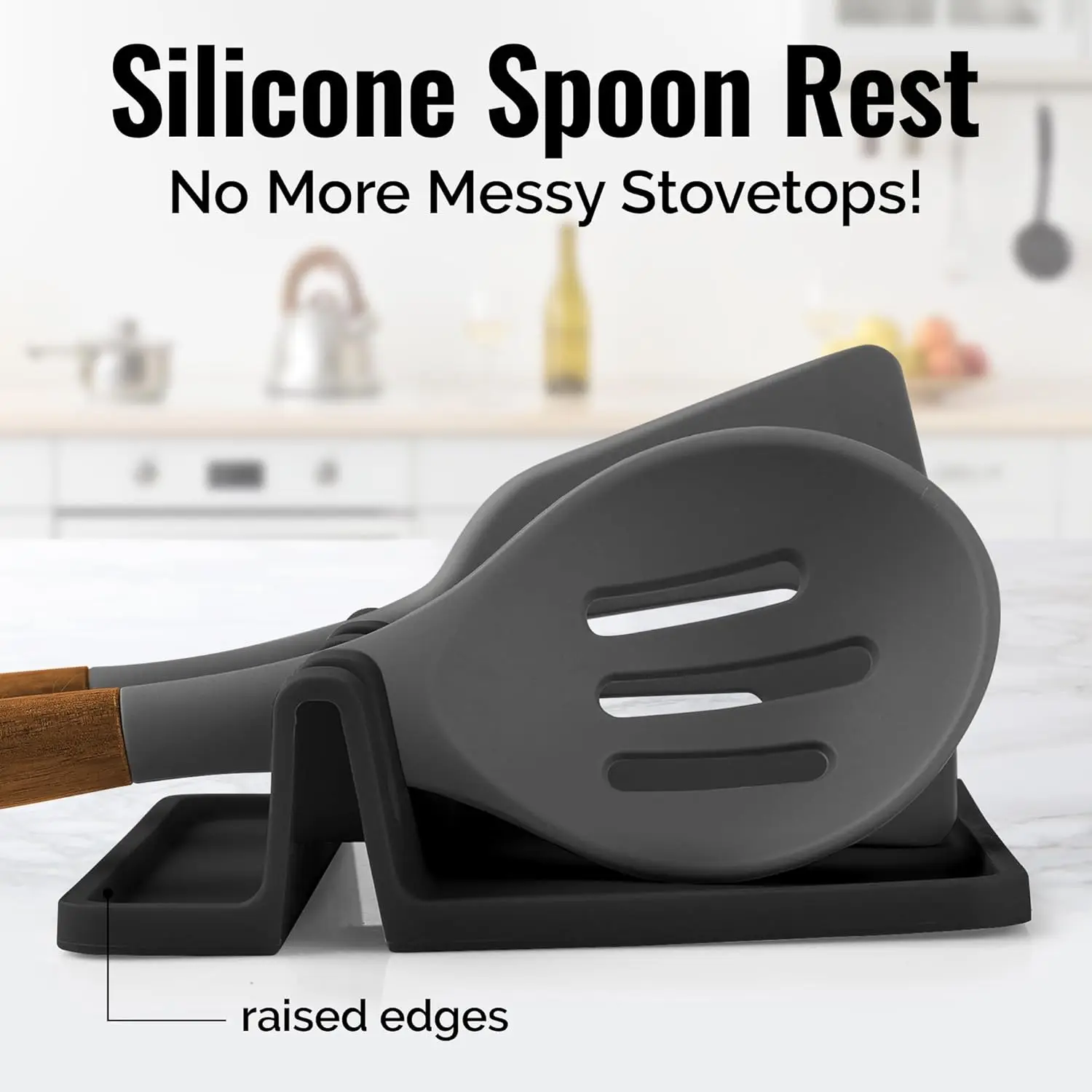 Modern Style Heat-Resistant Silicone Spoon Holder with Drip Pad for Kitchen Counter Utensil Rest and Pot Clips