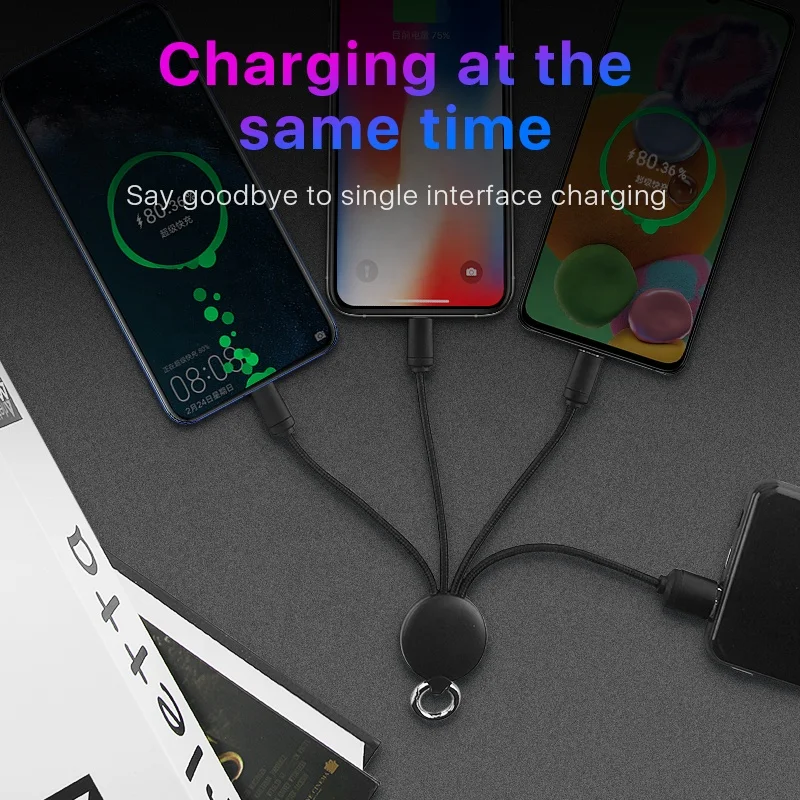 Индивидуальный логотип 3 в 1 Мини брелок USB кабель для передачи данных Iphone Samsung Android