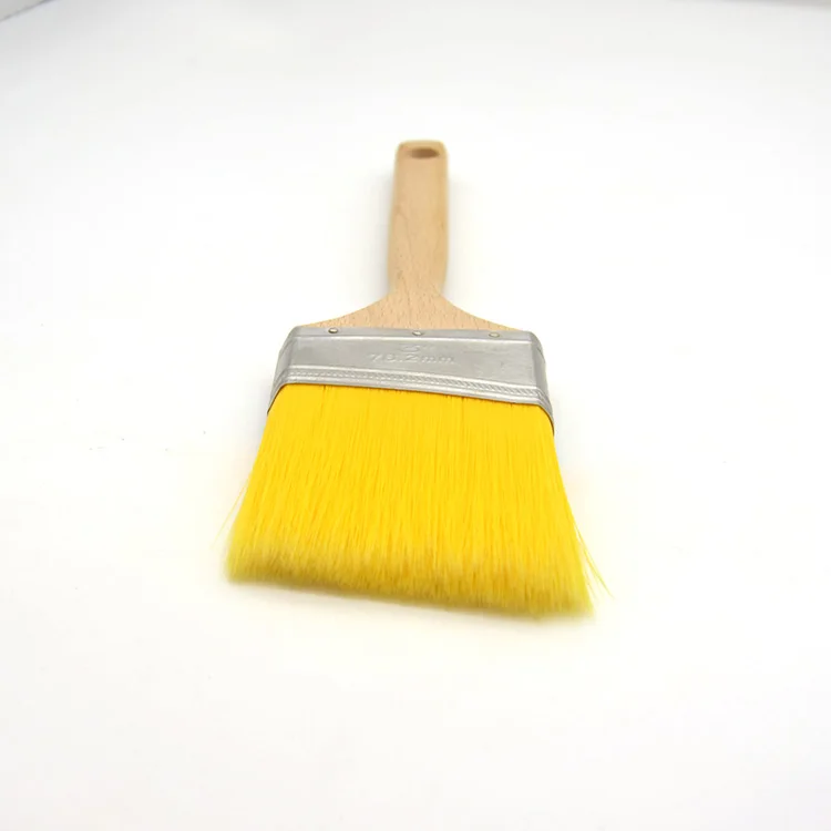 High Quality Yellow Wooden Long Handle PBT Synthetic Tapered Filament Angle Sash Paint Brushes