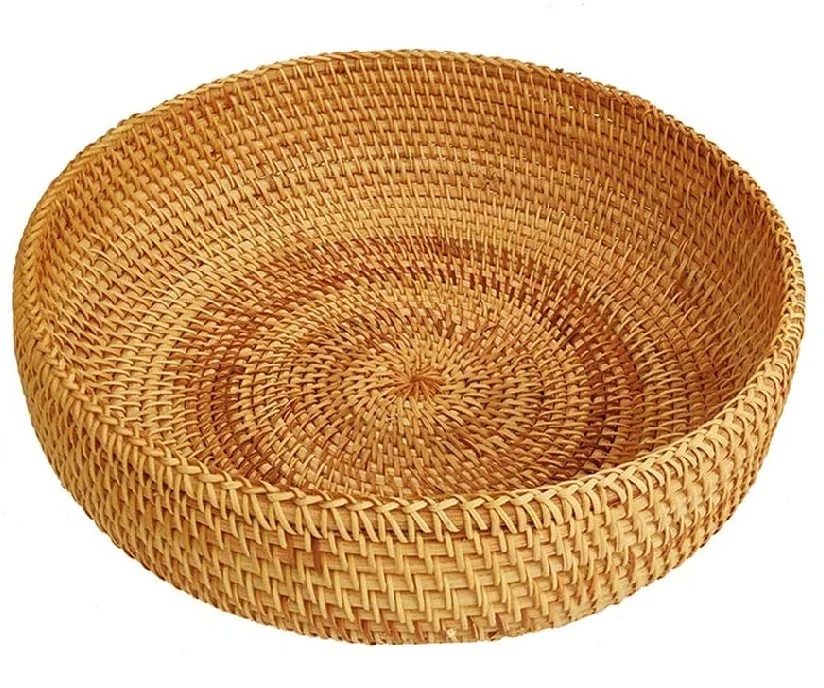 Customized Natural Eco- Friendly Handmade Vietnam Rattan Wicker Stackable Desktop Round Woven Storage Basket