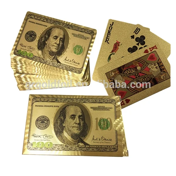 Golden printable playing cards 100 US dollar Benjamin Franklin playing cards