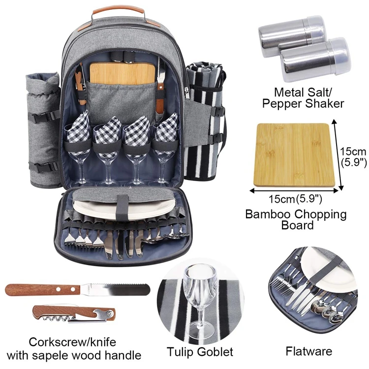 Outdoors waterproof 600d polyester travel bag picnic backpack for 4 organizer family aluminium foil insulated cooler backpack