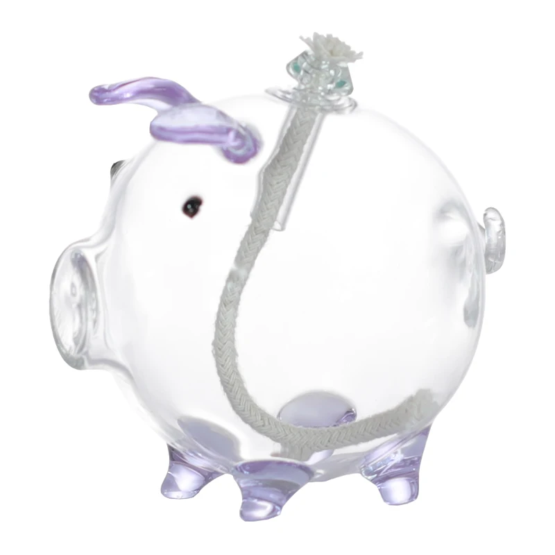 Decorative Hand Blown Table top Piglet shape Glass Oil Chimney Candle Lamp with Wicker Oil Burner