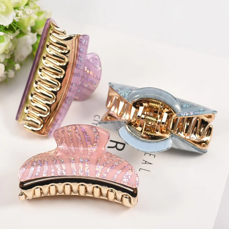 
Candy Colors Large Women Bath Hair Accessory Acrylic Hair Banana Claw Clips Bling Strips Beach Hair Clips 