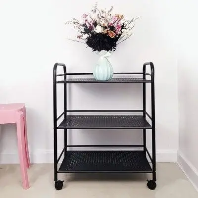 Home Kitchen Shelf Stainless Steel Storage Rack Floor-to-ceiling Black Paint Three-layer Vegetable Shelf Shelf