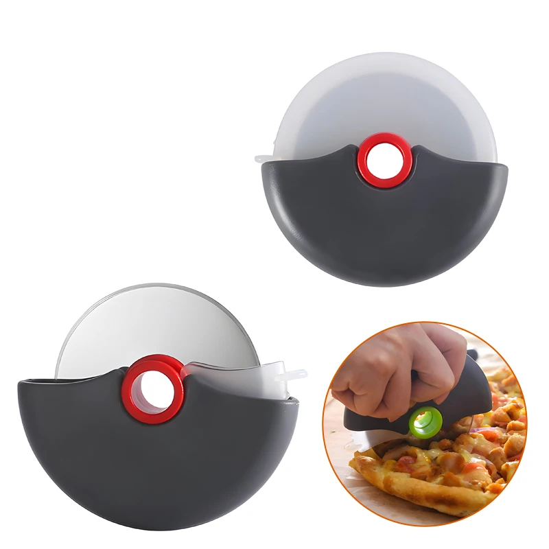 Kitchen Baking Tools Round Roller Pizza Slicer Stainless Steel Pizza Cutter Wheel With Cover