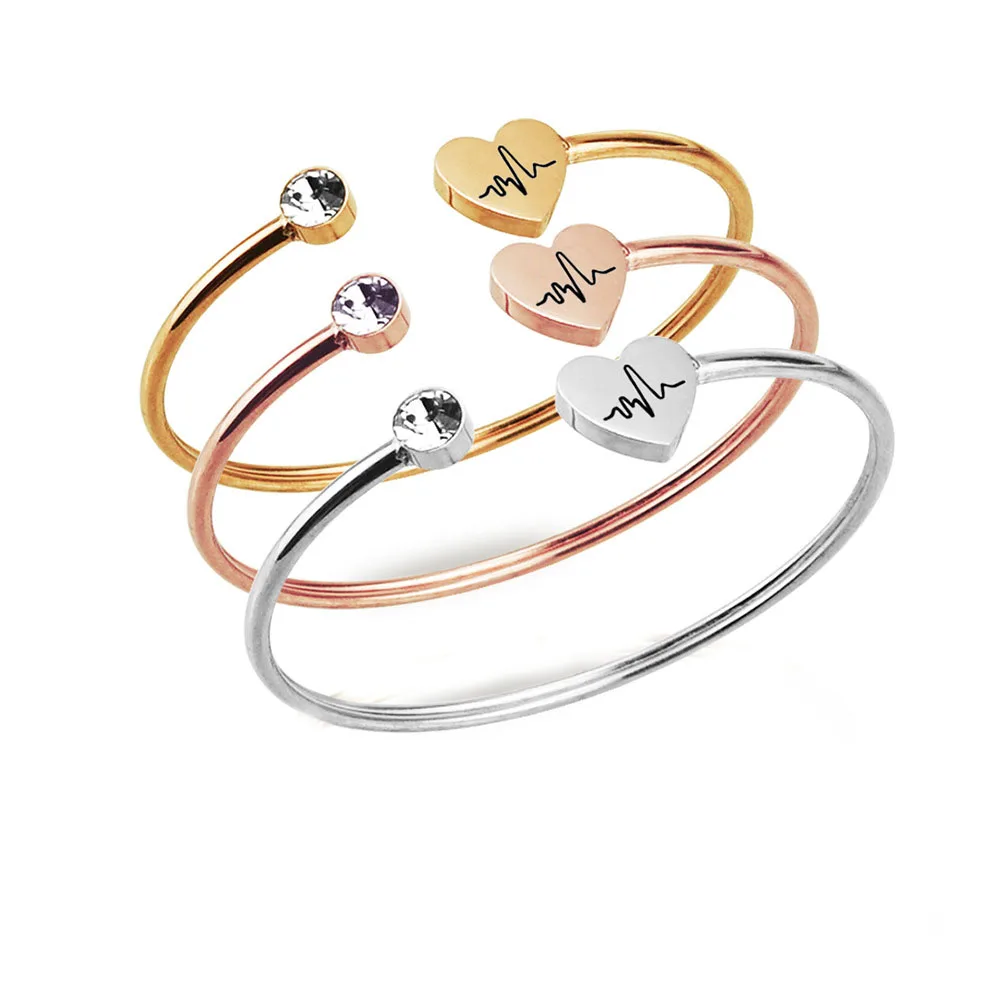 
Custom women men stainless steel heart gold open bangles jewelry gift for lover just one more chapter 