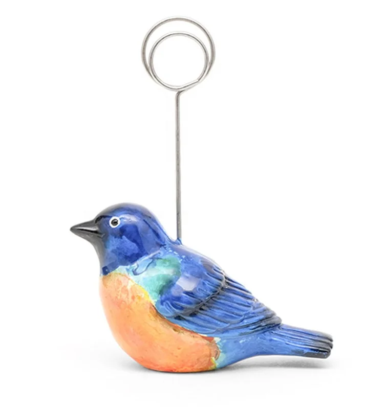 Wholesale personalized decoration gift stoneware card holder 3d bird shaped ring holder