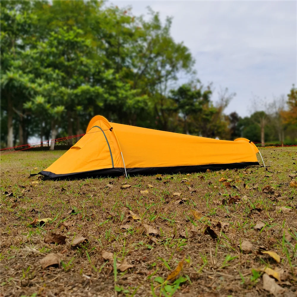 Single Person Outdoor Bivvy Tent Ultralight Hiking Backpacking Light Weight 1 Man Sleeping Tent 3 Seasons Green Orange