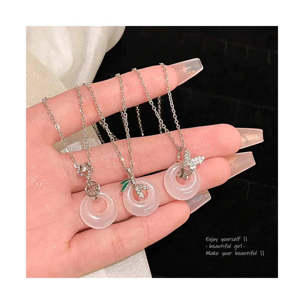Chinese Style Safe Buckle Necklace For Women Jade Peace Buckle Lucky Bamboo Butterfly Zircon Charm Pendant Necklace
