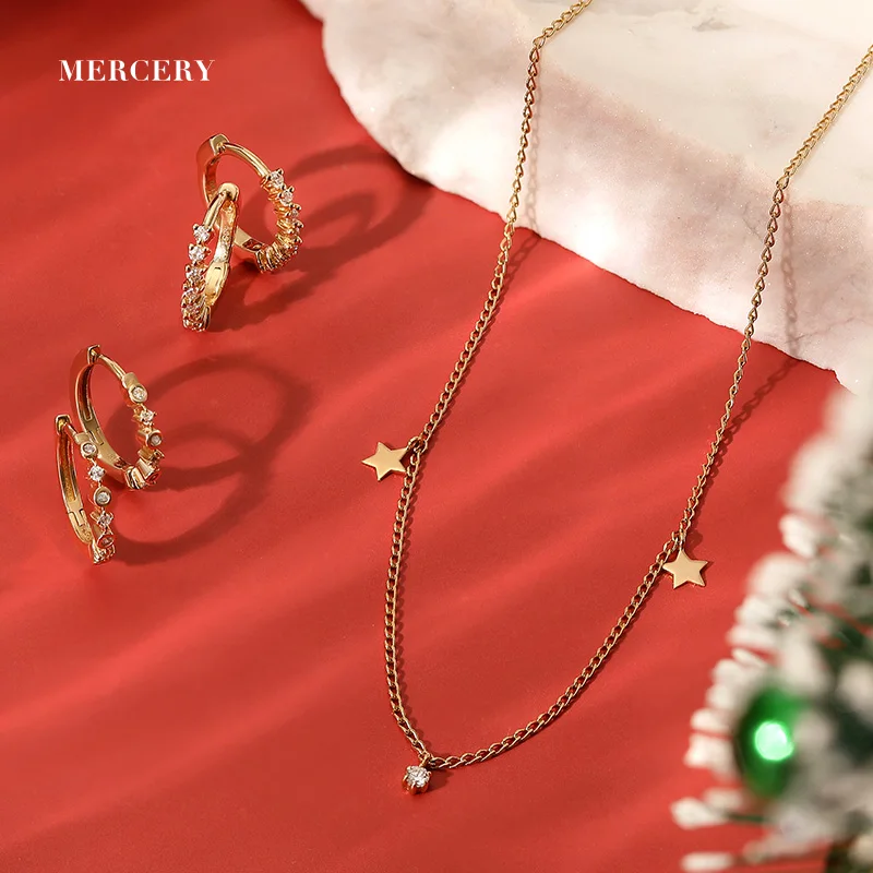 Mercery Women Fine Jewelry 14K Solid Gold Huggie Earrings Set  Beautifully Designed  Luxury Diamond Jewelry Earrings