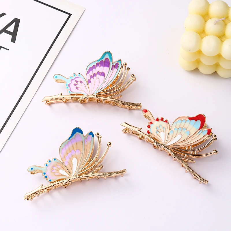 Ins Fancy Wheat Metal Large Grab Clip Metal Hair Accessories Set Lady Shark Clip Simple Alloy Butterfly Flowers Hair Claw Clip