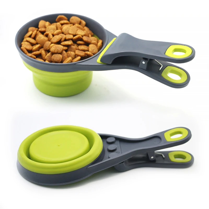 INDEPENDENT DESIGN AND DEVELOPMENT 3 in 1 Collapsible Silicone Pet Bowl Pet Dog Food Measuring Cups Spoons with Sealing Clip