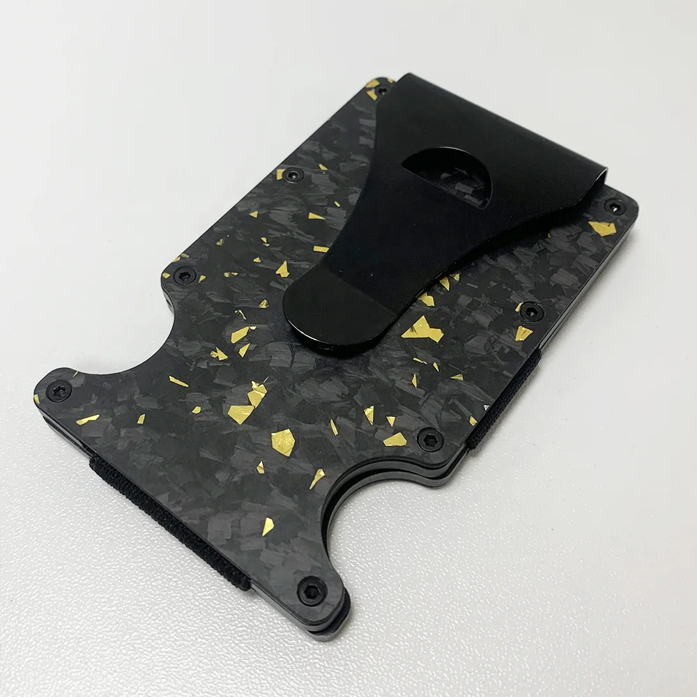 High quality slim red blue real forged carbon fiber case rfid blocking metal wallet card holder with money clip