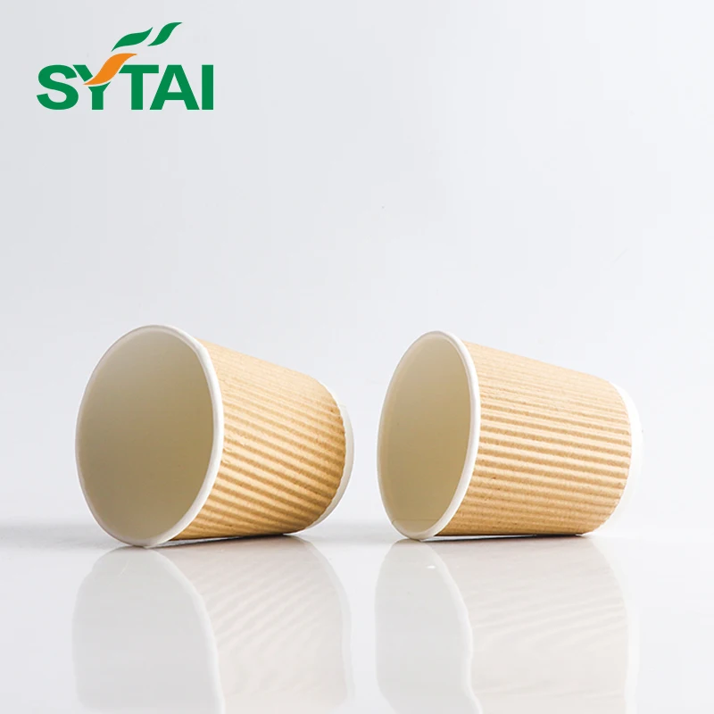 eco friendly disposable 10 oz ripple wall  raw material paper foam cup with coffee sleeve and 80 mm lids