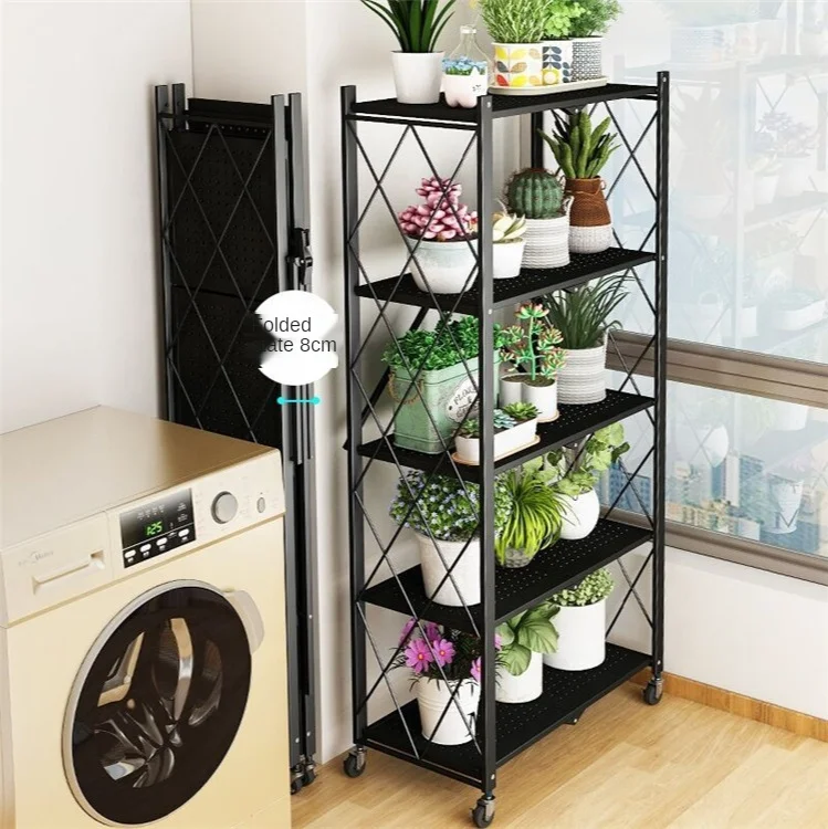 Wholesale Free Installation Folding Iron Flower Rack Kitchen Rack Floor Type Multi-layer Oven Storage Rack