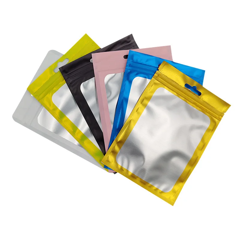 9*12 см до 10 5*15 закрывающиеся Висячие отверстия Mylar Ziplock сумки черные пакеты для хранения продуктов на молнии с прозрачным окном