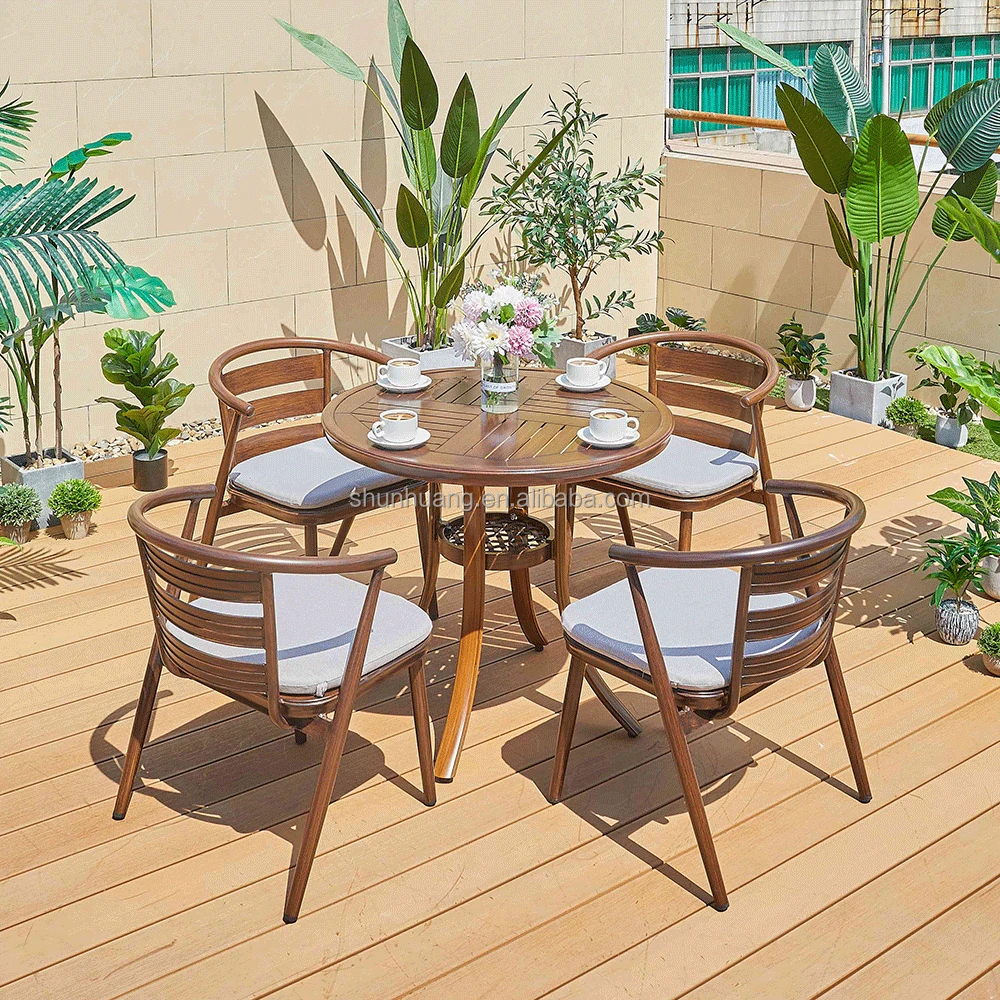 High quality beach plastic wood chair and table outdoor furniture garden dining sets
