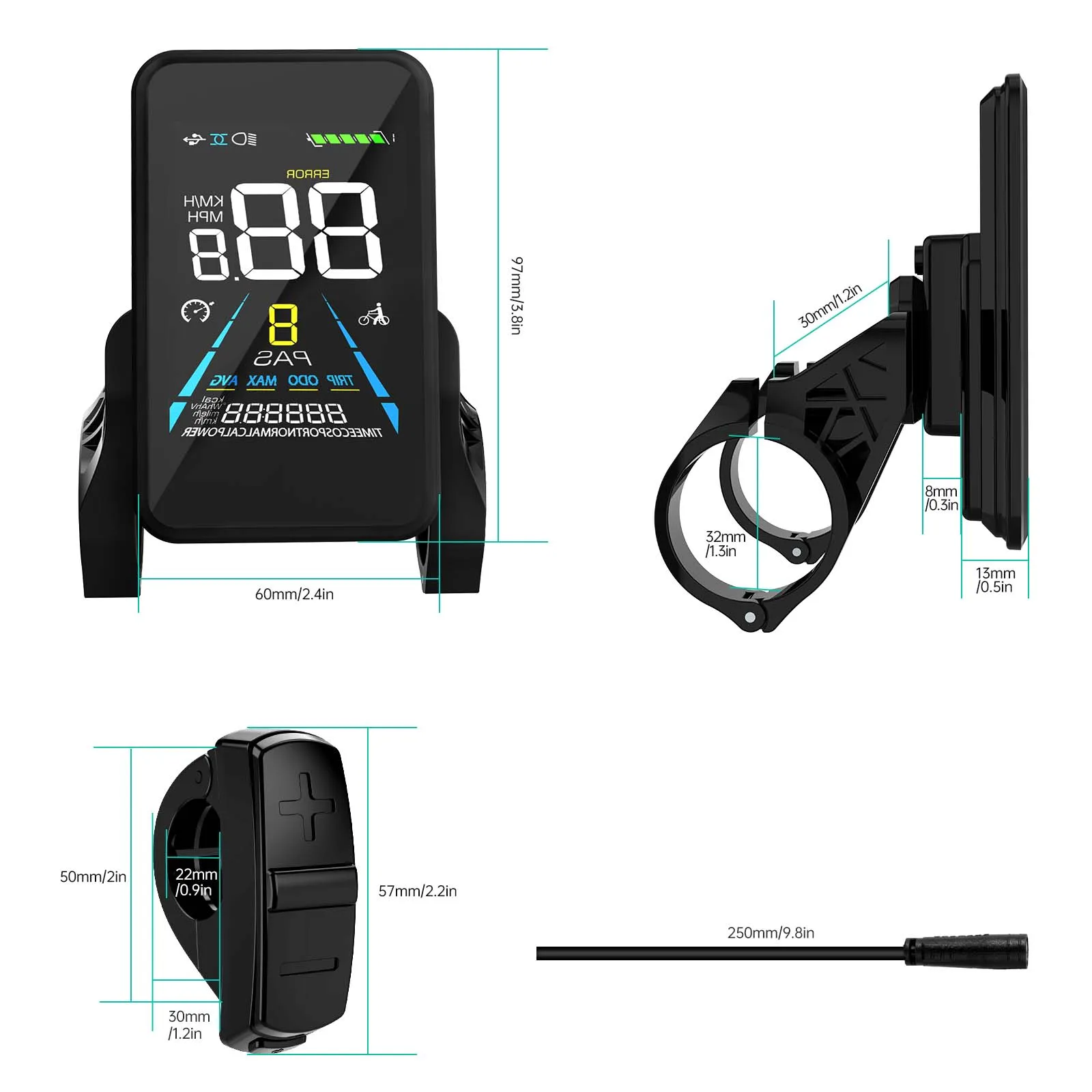 EU STOCK Electric Bicycle Screen Lcd Backlight Cycle Computer Bike Speedometer Ebike Display