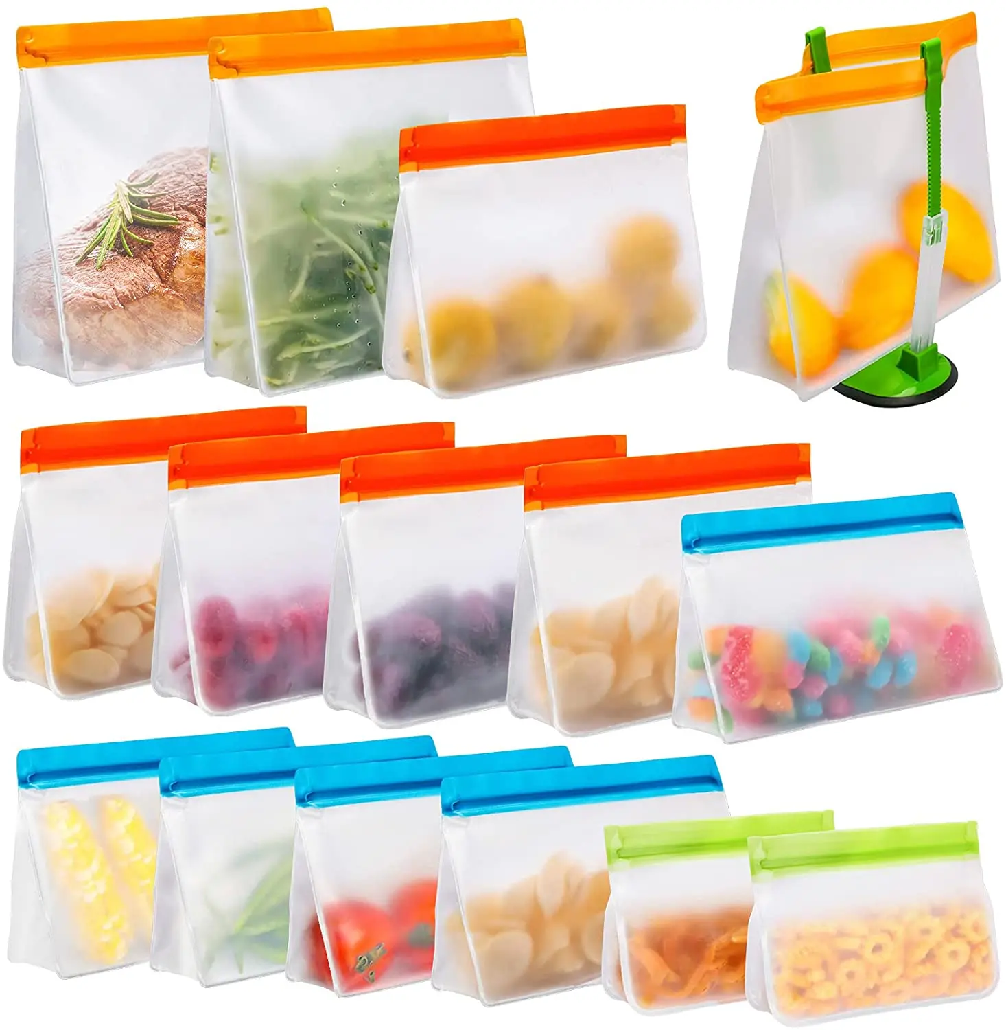 12  count freezer bags packaging peva reusable grade food storage bags set