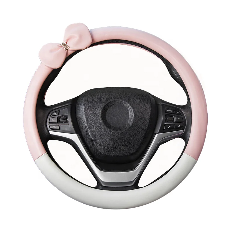 36-38cm Customized lovely bow pu rubber steering wheel cover in different colors for girls