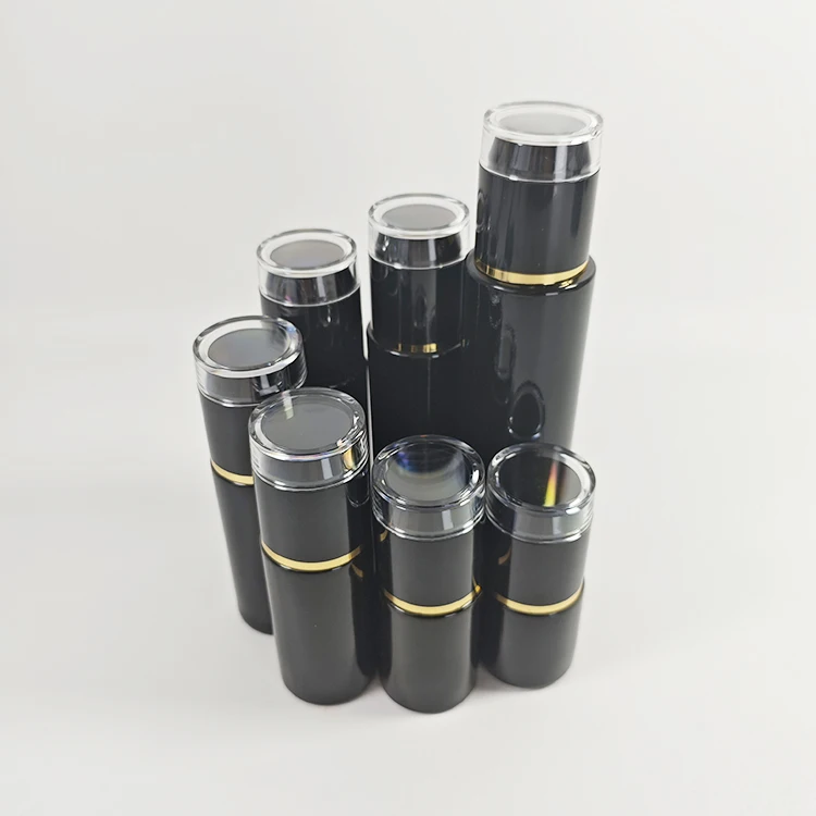 Custom Black cylinder pump toner glass bottles size flat perfume mist spray bottle in stock for cosmetics