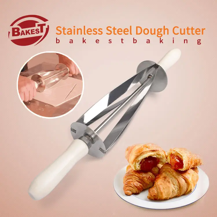 BAKEST Croissant Bread Roller Cutter Stainless Steel Maker Roller Knife Plastic Handle for Triple Slice Pastry Croissant Cutter