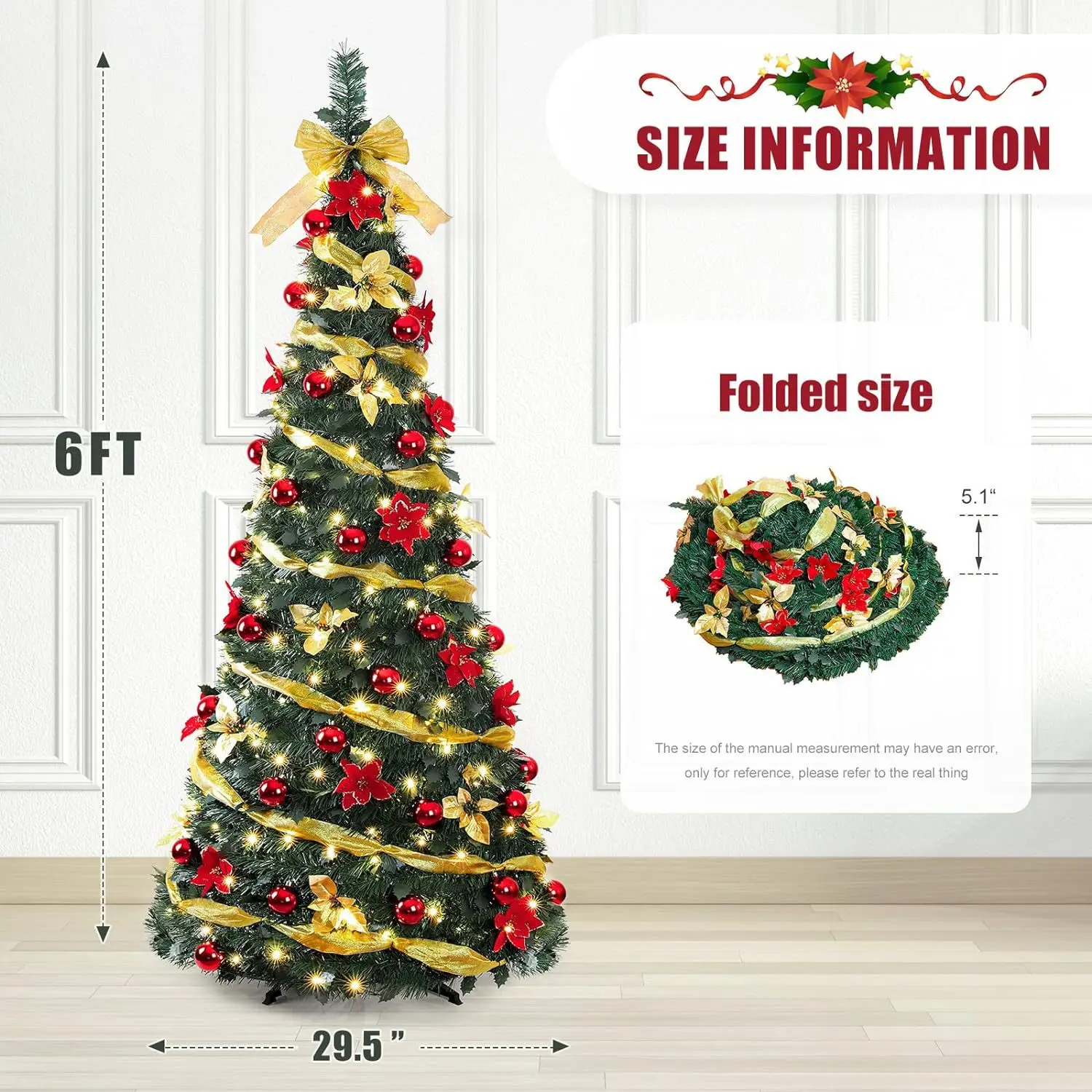 Hot Selling Popular Foldable Spiral Pagoda Shaped Pop up Christmas Tree,Collapsible Pencil Christmas Trees