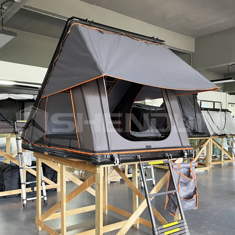 Triangle Aluminum 2~3 Person foldable Roof Top Tent Car Rooftop Tent Triangle Hard Shell Top Camping OEM Canvas Roof Tent