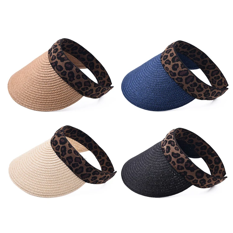 New leopard print with empty top hats outdoor sports sunshade sunscreen straw hat women