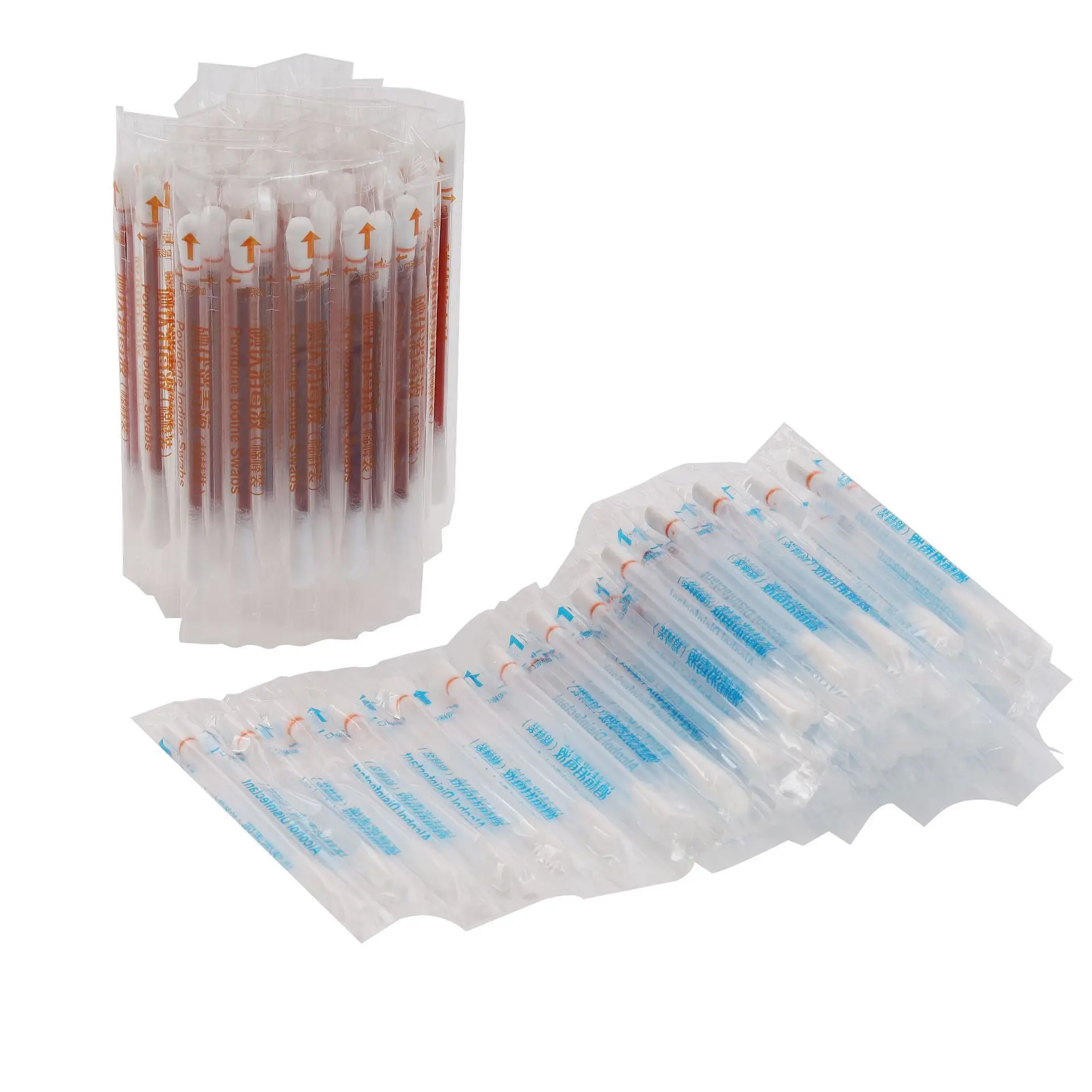 Plastic Stick Alcohol Filled Iodophor Ear Clean Cotton Swab Bud With Single Packing