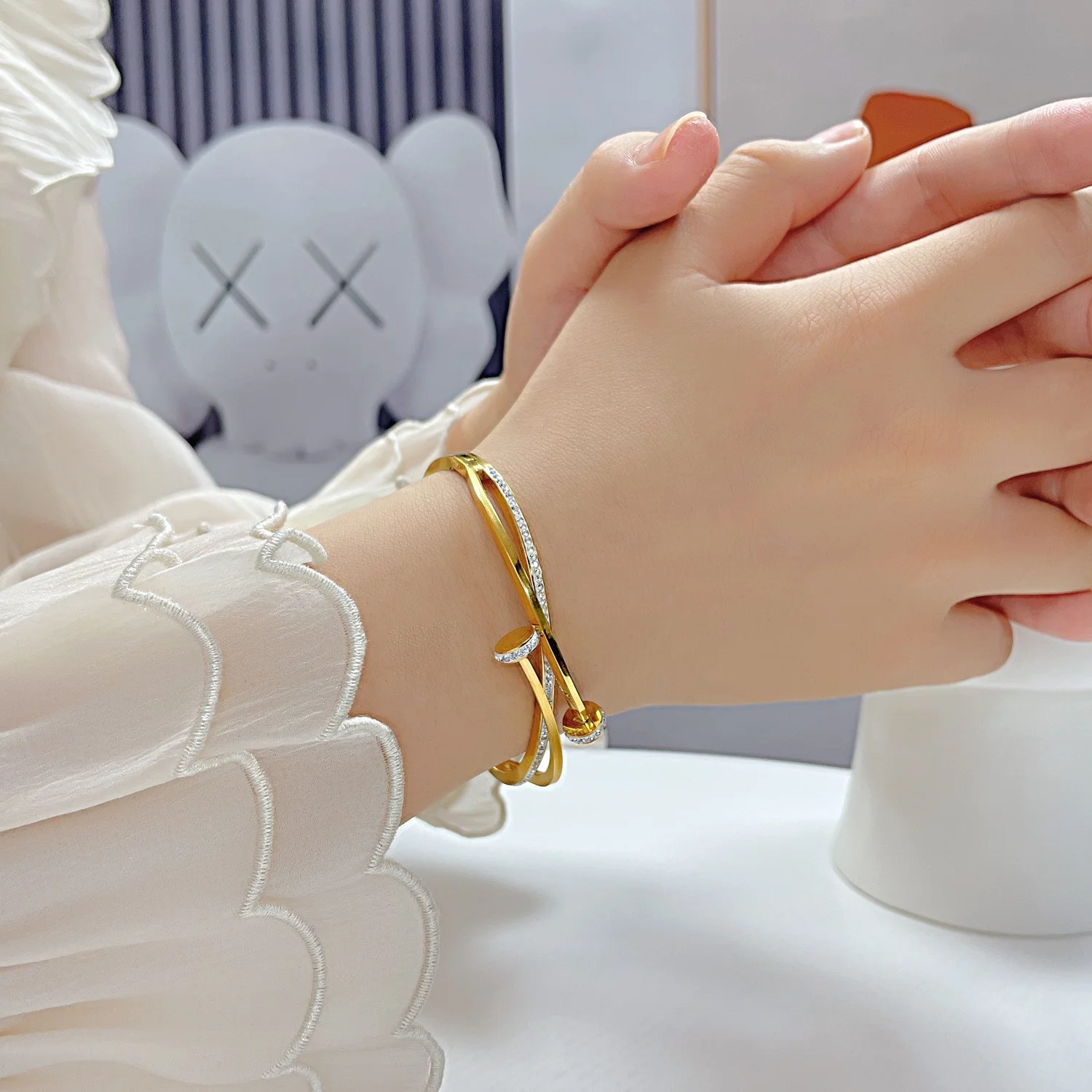 French light luxury nail bracelet fashion exquisite high sense everything diamond set stainless steel jewelry women gift jewelry