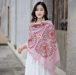 Женский кашемировый шарф из пашмины с вышивкой, плотная теплая Женская шаль с кисточкой