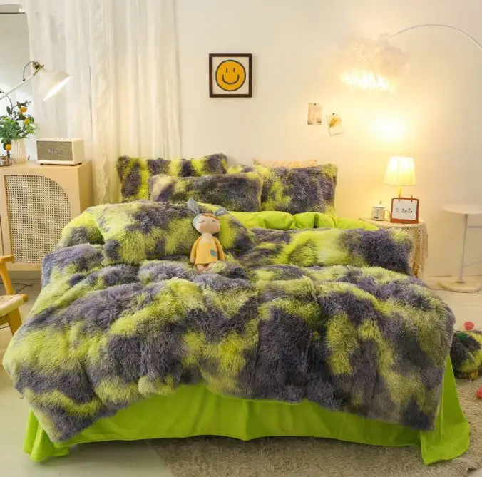 Grey Fluffy Comforter Cover Bed Set Faux Fur Fuzzy Duvet Cover Set Luxury Ultra Soft Plush Shaggy Duvet Cover 3 Pieces