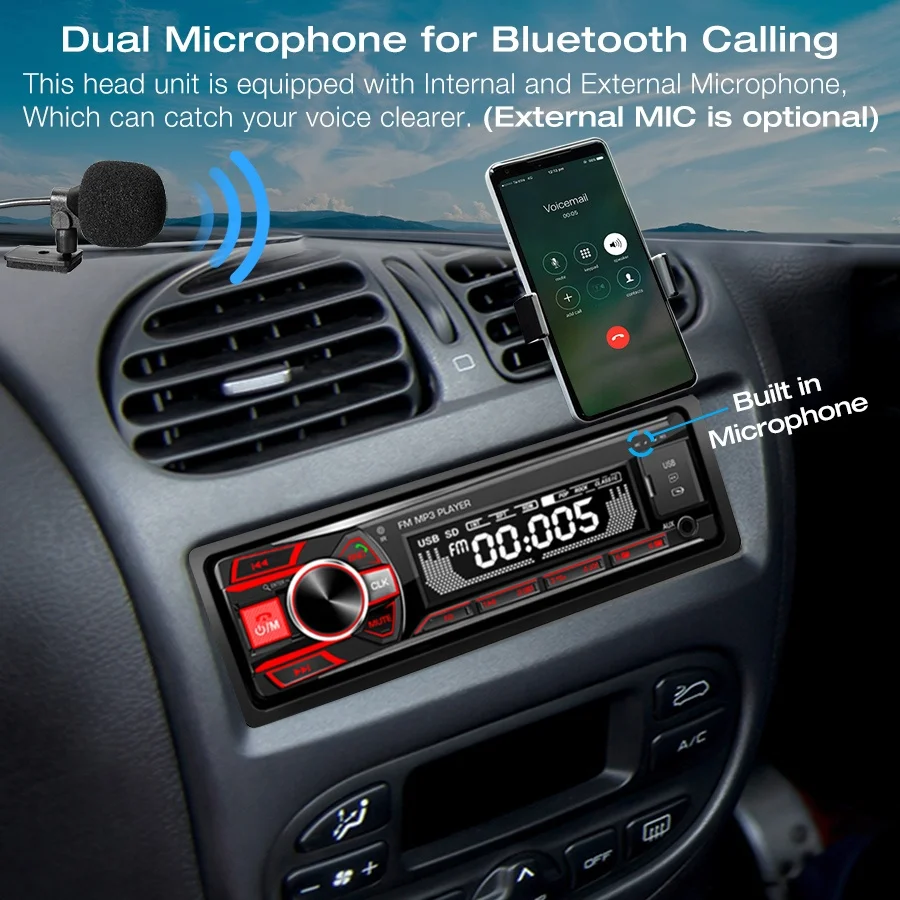 2024 New Design Hands Free FM Car MP3 Player Stereo Autoradio Car Radio Usb LCD Screen Display Dual USB Charger JMC Input 5.0