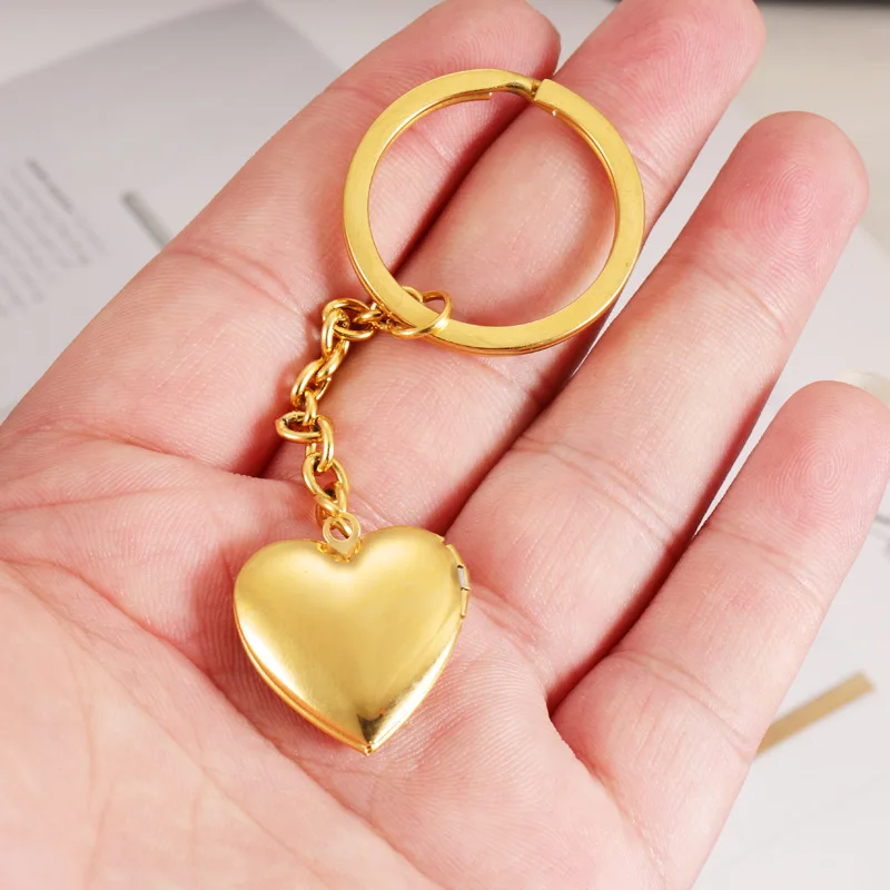 Sland Stainless Steel Memory Friend Heart Shaped Photo Keychain Gold Plated Blank Heart Locket Custom Heart Keychain