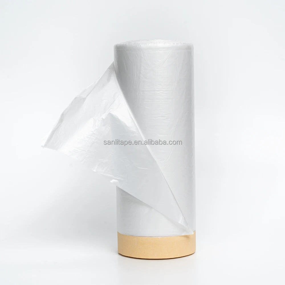 100 Degree High Temperature Resistance Masking Film Pre Taped 150u Thickness 30m Length Tape Roll