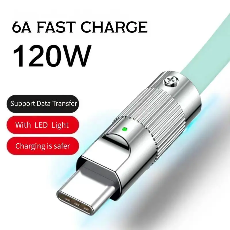 120W Super Fast Charging Cable Metal Zinc Alloy Liquid Silicone Micro USB Type C Charger Data usb Cable For iPhone Android