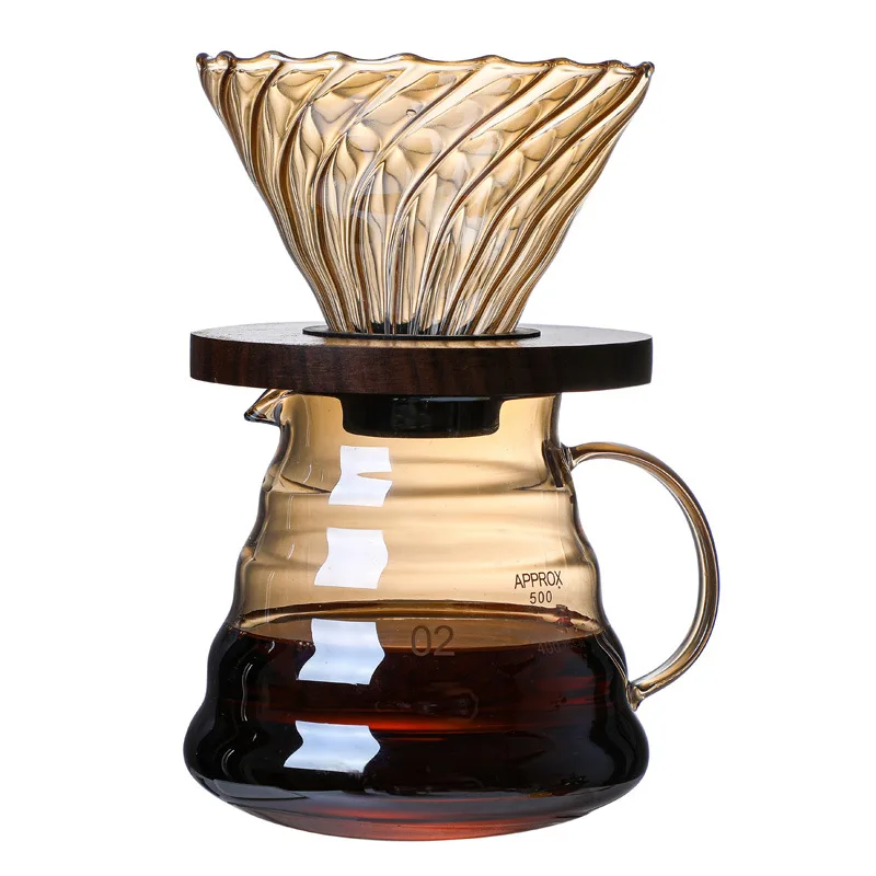Plating Borosilicate glass filter cup set pour over coffee maker tea pot glass sharing pot with black walnut holder