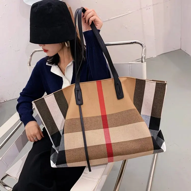 Fashion Lady Temperament Girl All-match Trend Plaid PU Female Tote Large Capacity Shopping Shoulder Bag Handbags Bags