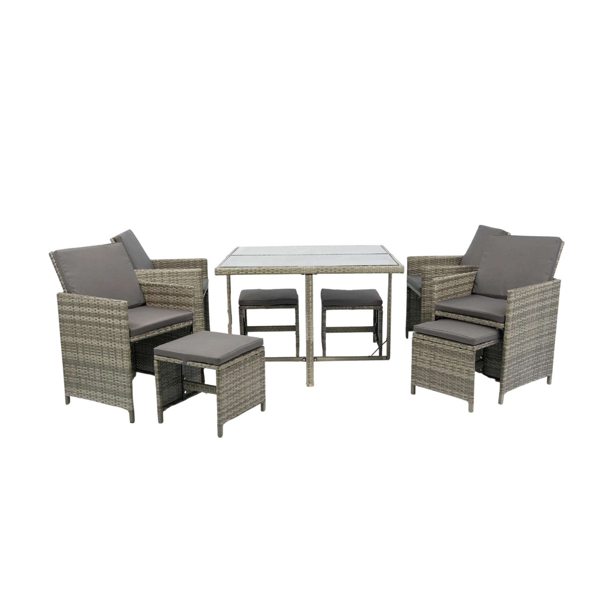 Free Shipping 9 Pieces Patio Dining Sets Outdoor Space Saving Rattan Chairs with Glass Table