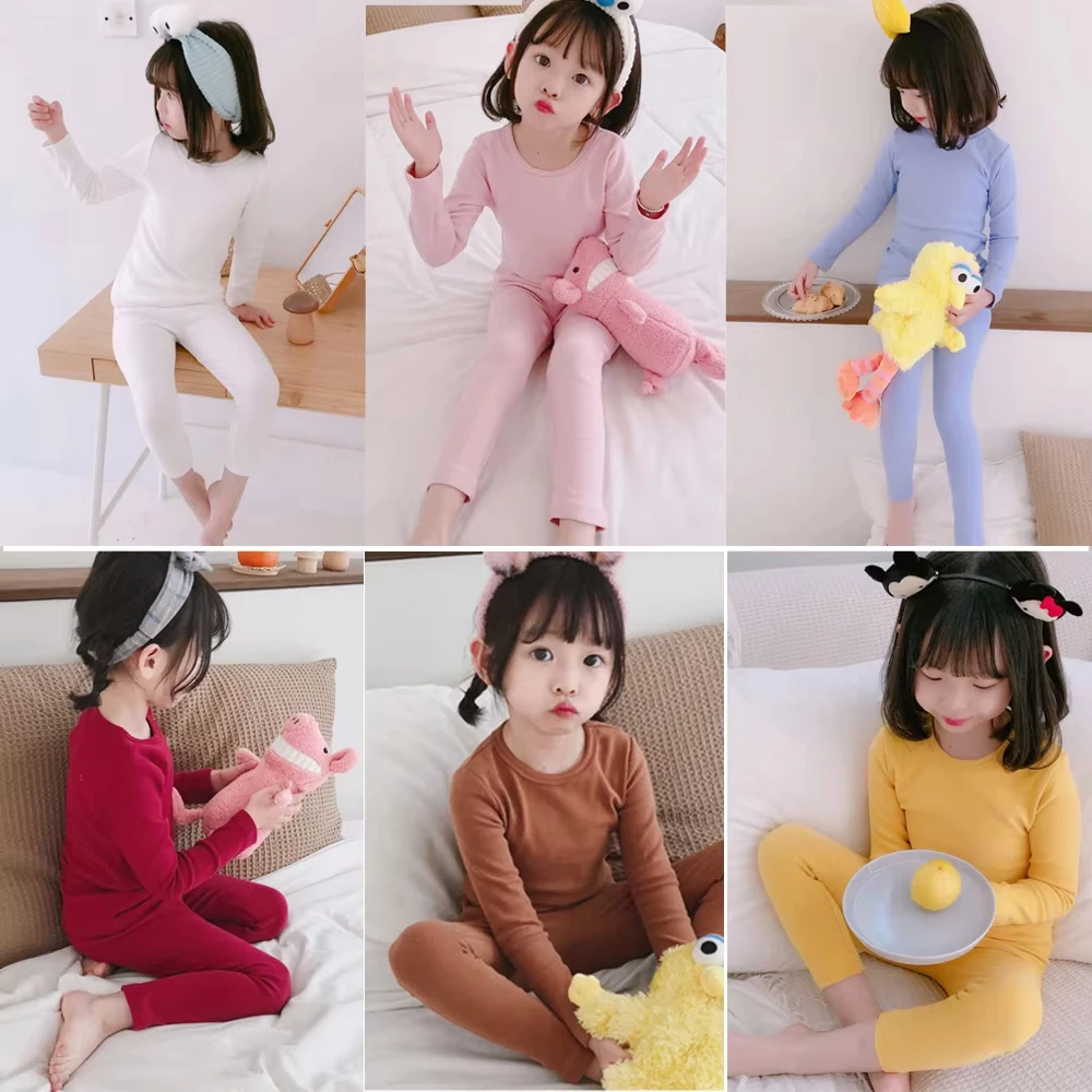 Wholesale Unisex Custom Solid Toddler Baby Loungewear Kids Pajamas 2pcs Clothes Set Basic Cotton Kids Girls Boys Pyjamas Set