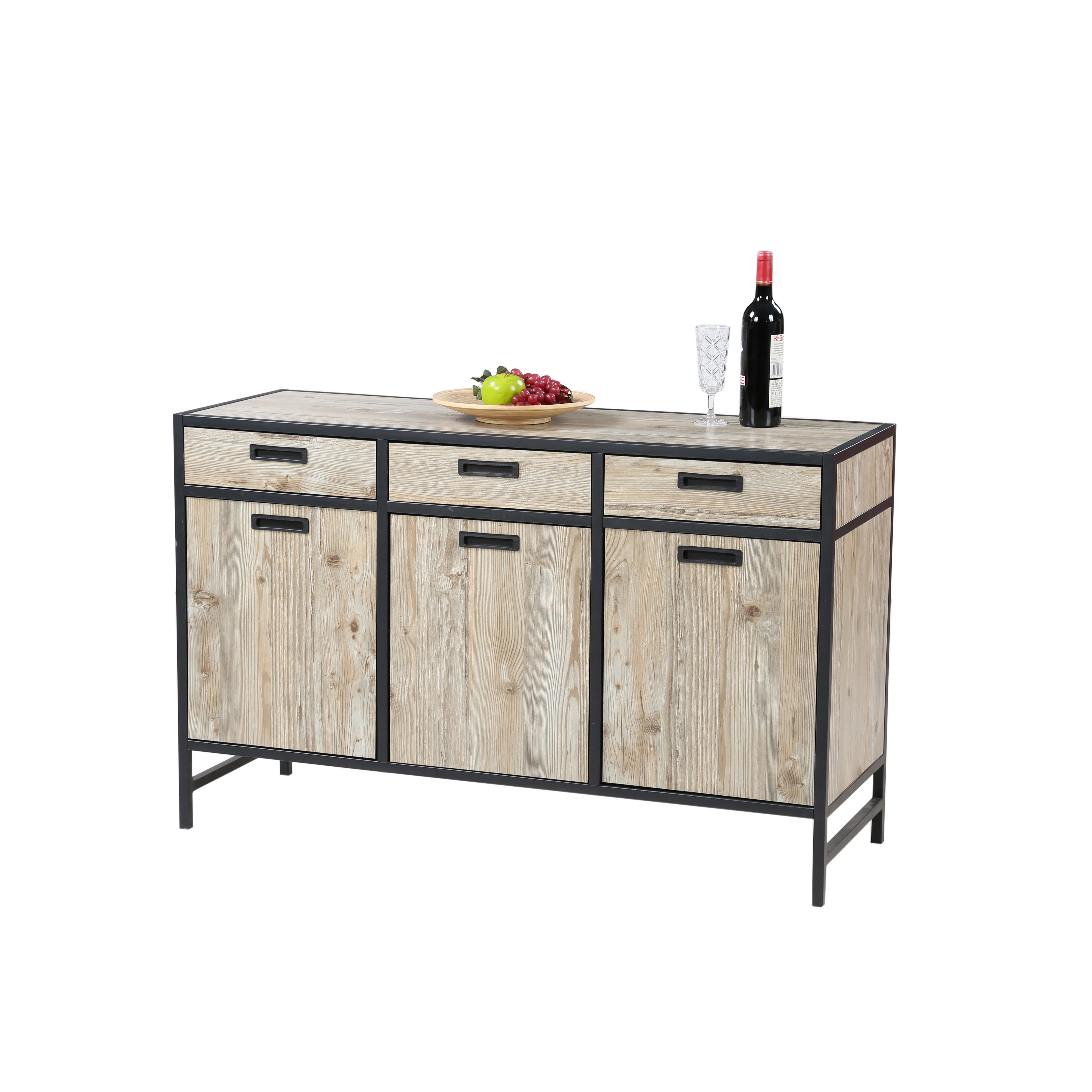 Custom vintage wood home furniture industrial style 3 doors 3 drawers large wooden cabinet designs for living room