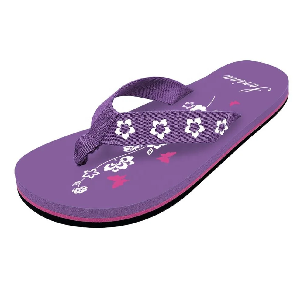 
New arrival customized logo flowers printed girls slippers flip flops for kids 