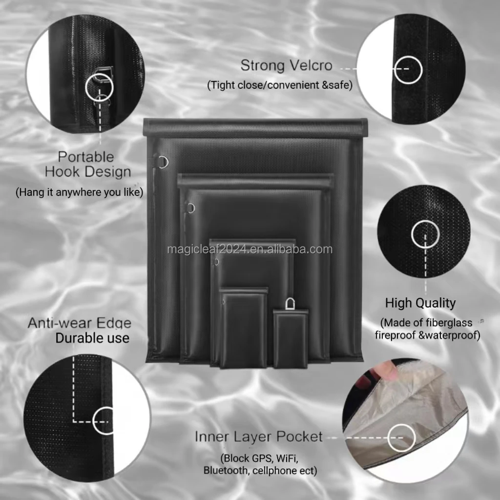 Fireproof bag include 5 different size for car key phone sleeve ipad and laptop sleeve